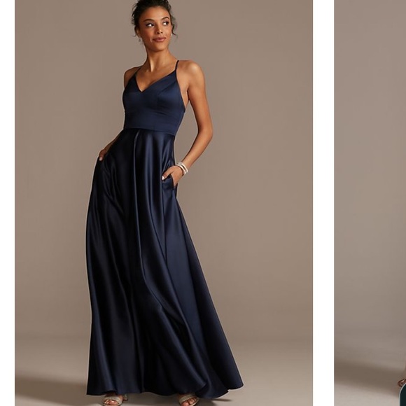 Dark Blue Bridesmaid Dress Prom Dress Gown with pockets - Picture 1 of 6
